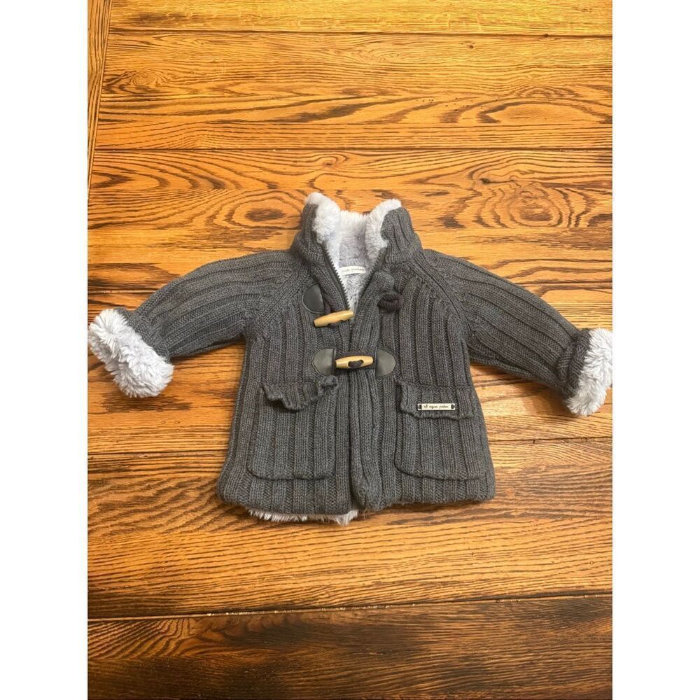 Al Aqua Patos Gray‎ Rib Knit Sherpa Toggle Zip Hooded Coat Jacket Size 12 Months